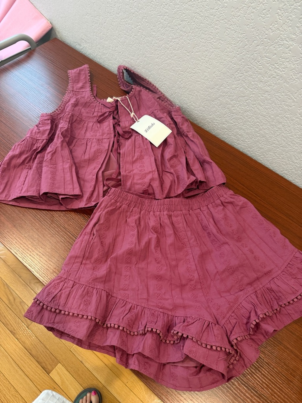 Mauve Pink Two-Piece Ruffle Tank & Shorts Set